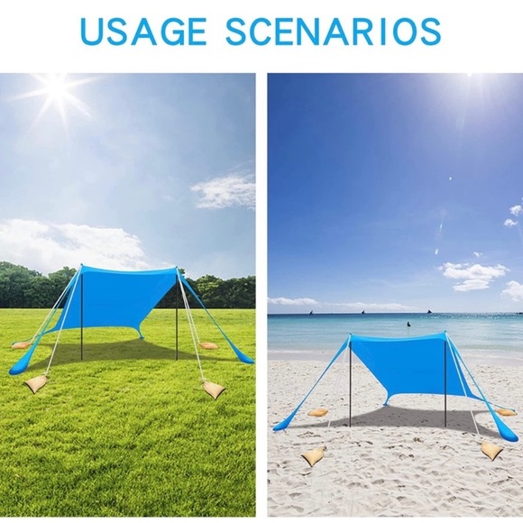 Beach Tent Sun Shelter UPF50+ Stability Poles Outdoor Shade Sky Blue 7.5x7.5FT - Picture 3 of 7